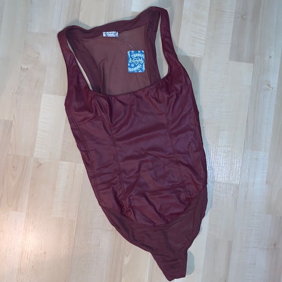 FREE PEOPLE SHE’S A VEGAN Leather & Mesh Bodysuit - Picture 3 of 10